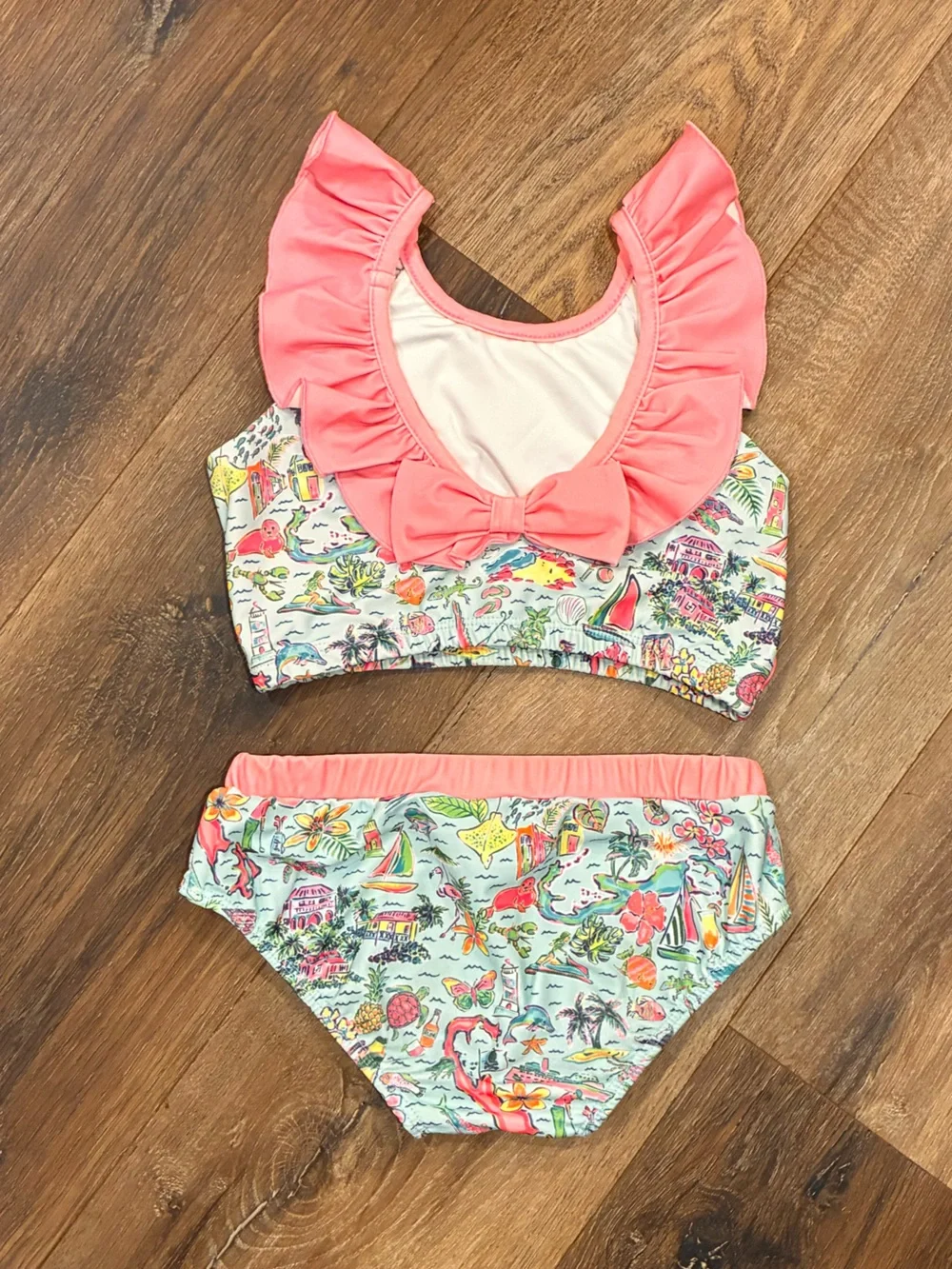 Southern Smocked Co Two Piece Tropical Swimsuit Ruffle Beach Vacation 5 Girl